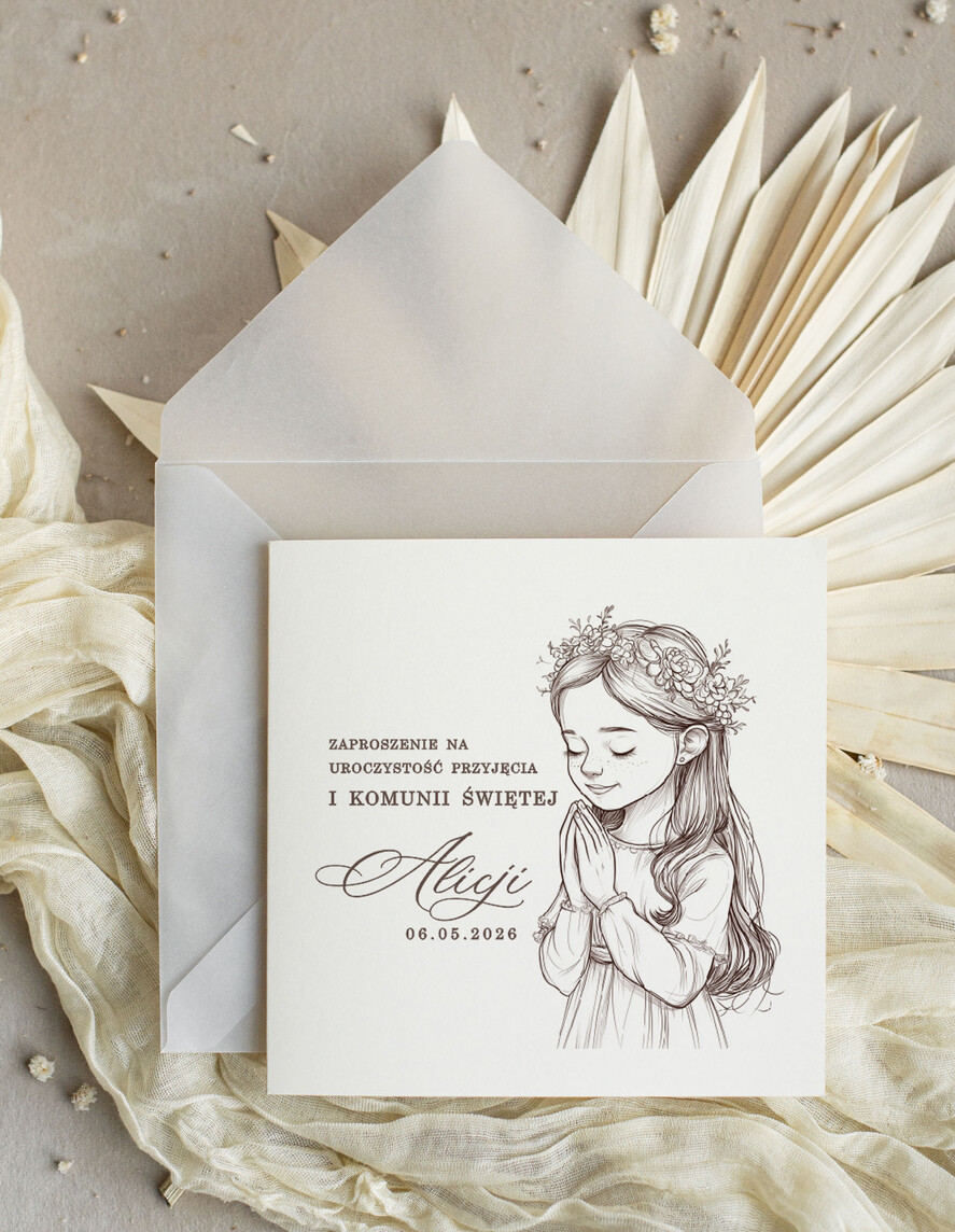 Zaproszenia na Komunię  dziewczynka  personalizowane zaproszenia Komunijne Eleganckie zaproszenia komunijne dla dziewczynki, proste zaproszenie na komunię Swiętą, zaproszenia na Pierwszą Komunie Świętą 2