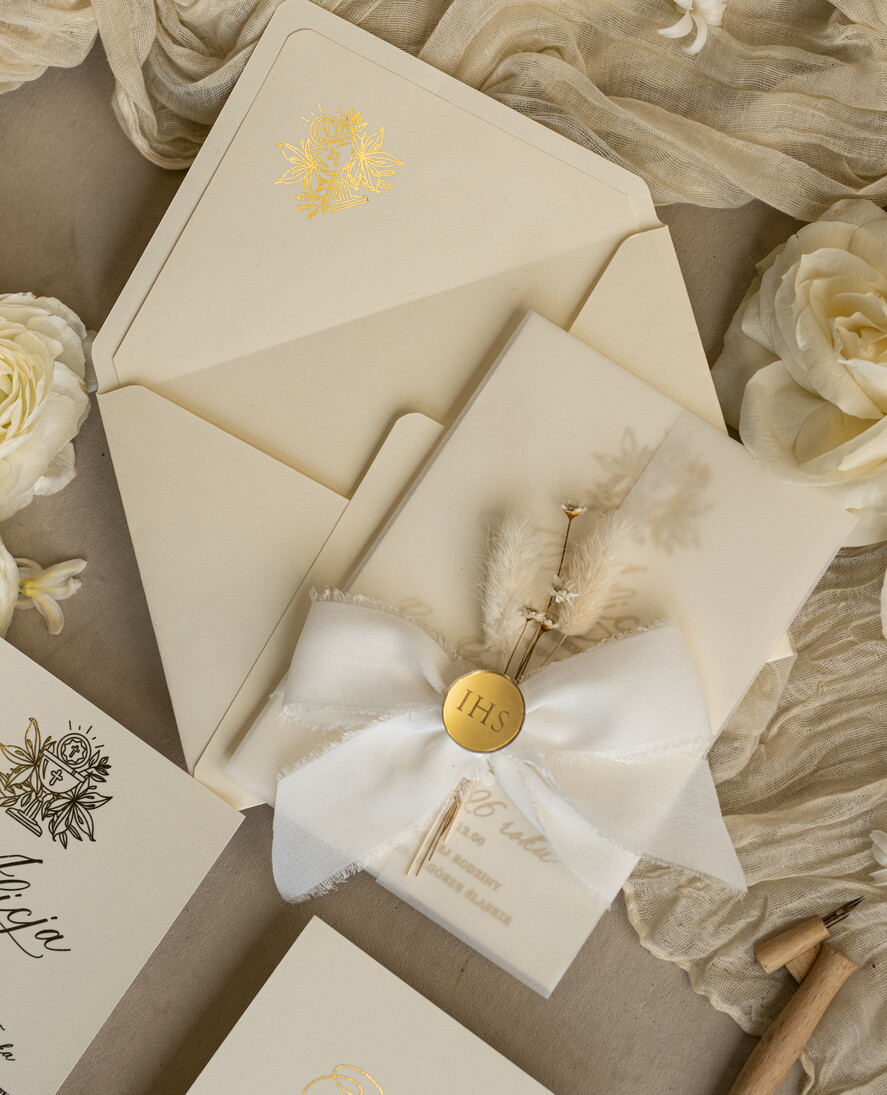 Zaproszenia na Komunię  dziewczynka  Nietypowe zaproszenia komunijne z dmuszkiem dla dziewczynki, zaproszenia na komunię ze wstążką, złote zaproszenia na komunię, zaproszenia na Pierwszą Komunię6