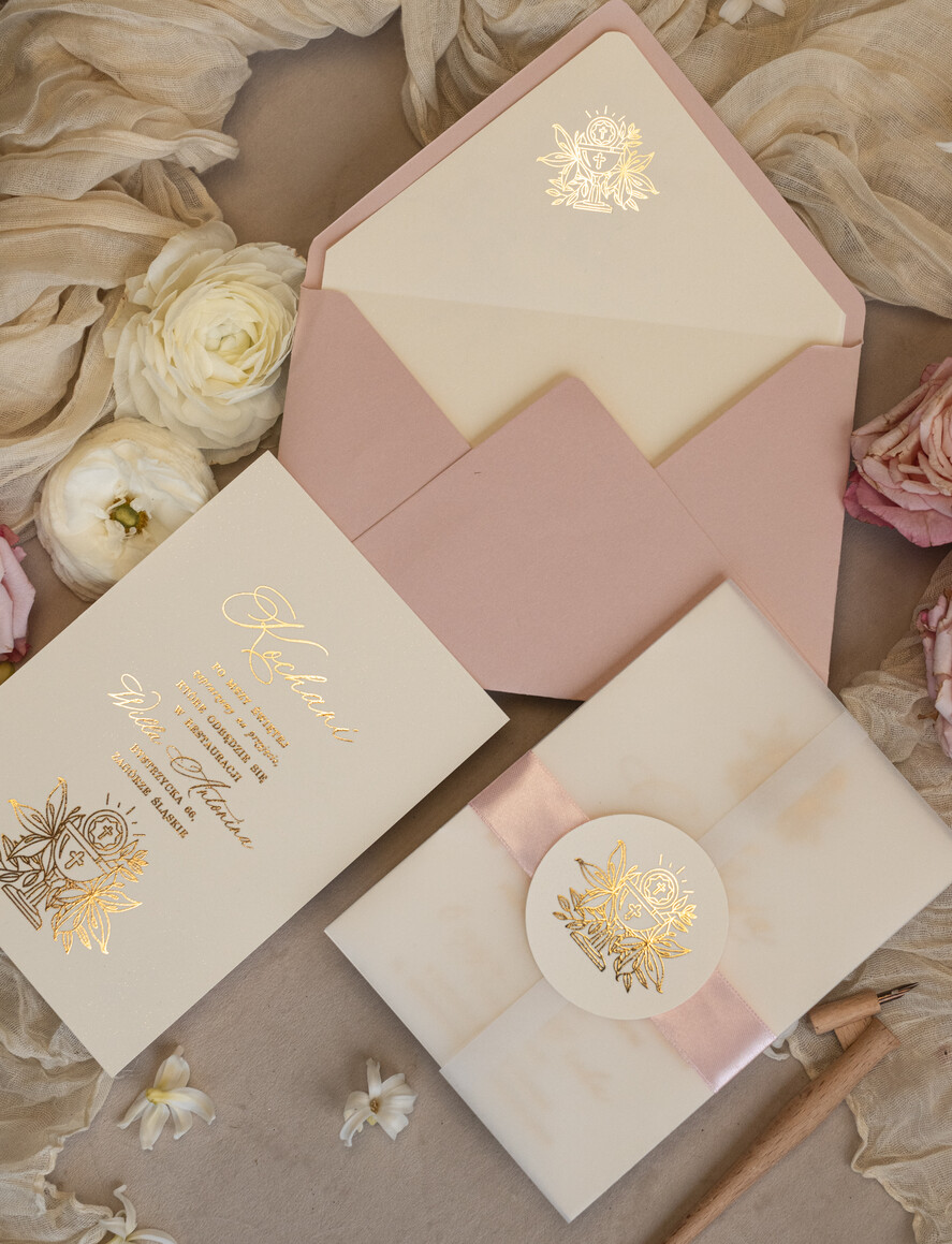 Zaproszenia na Komunię dla Dziewczynki dziewczynka  różowe delikatne zaproszenie Komunijne, eleganckie zaproszenia na Komunię , Złote Zaproszenia na Komunię dla dziewczynki, zaproszenia Komunijne ze złotymi literami6