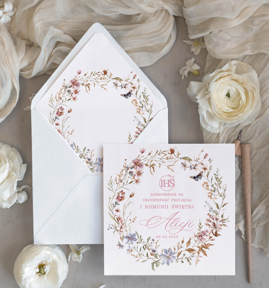 Zaproszenia na Komunię  dziewczynka  personalizowane zaproszenie Komunijne proste zaproszenia na komunię dla dziewczynki nowoczesne zaproszenia na komunię 0