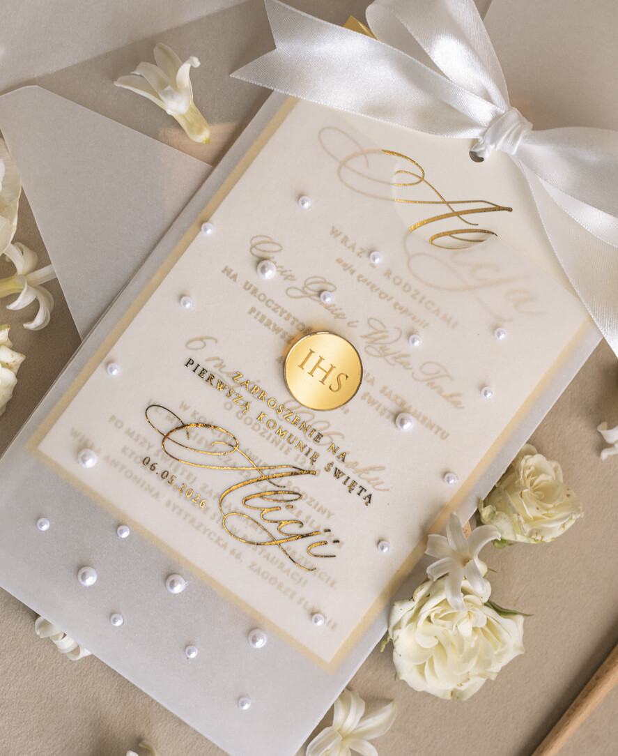 Zaproszenia na Komunię dla Dziewczynki dziewczynka  Perełkowe zaproszenia komunijne dla dziewczynki, zaproszenia na komunię z perełkami, złote zaproszenia na komunię, zaproszenia na Pierwszą Komunię9