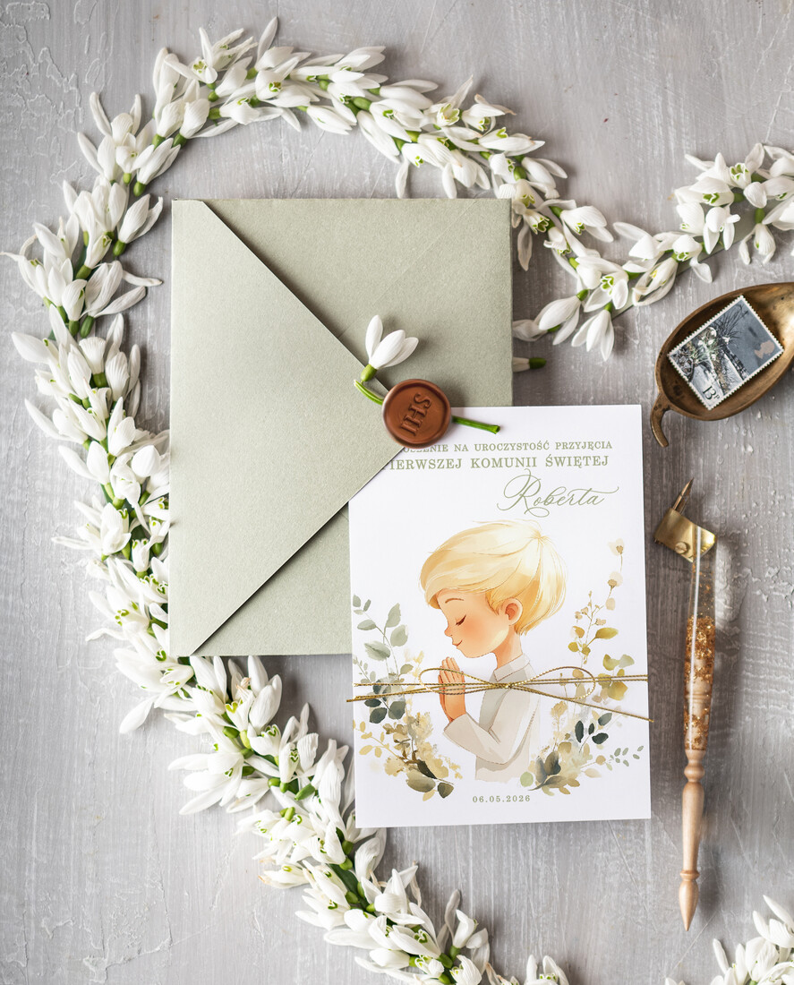 Zaproszenia na Komunię dla Chłopca chłopiec delikatne zaproszenia Komunijne proste zaproszenie na komunię zaproszenia na komunię ze sznurkiem personalizowane0