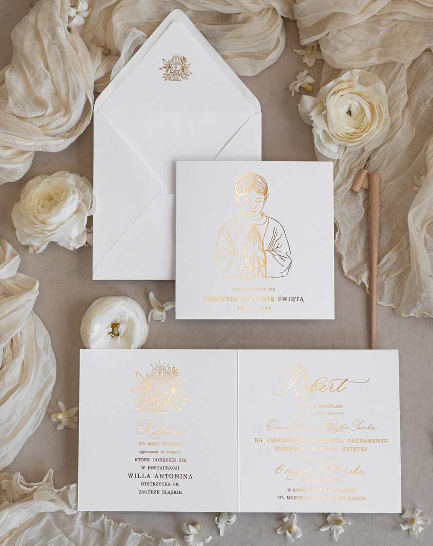 Zaproszenia na Komunię dla Chłopca chłopiec złote lub srebrne ręcznie robione zaroszenia komunijne nietypowe zaproszenie na komunie personalizowane zaproszenia Komunijne proste zaproszenie na komunię dla chłopca3