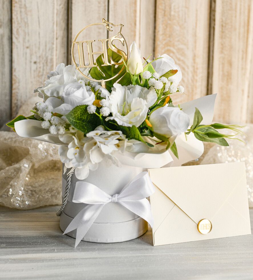 Pamiątki Prezenty na komunię  boxy prezentowe Zestaw Prezentowy od Chrzestnych na Pierwszą komunię, Flowerbox Komunijny opakowanie na pieniądze2