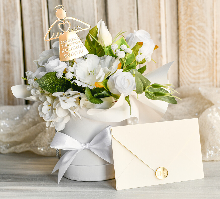 Pamiątki Prezenty na komunię  boxy prezentowe Zestaw Prezentowy od Chrzestnych na Pierwszą komunię, Flowerbox Komunijny opakowanie na pieniądze6