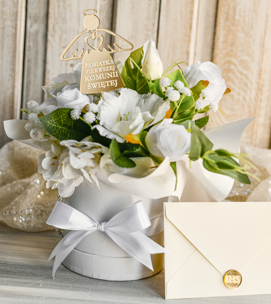 Pamiątki Prezenty na komunię  boxy prezentowe Zestaw Prezentowy od Chrzestnych na Pierwszą komunię, Flowerbox Komunijny opakowanie na pieniądze0