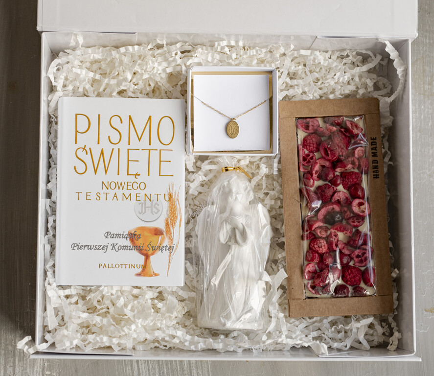 Pamiątki Prezenty na komunię  boxy prezentowe Pismo Święte Pamiątka Pierwszej Komunii Świętej, Medalik na Pierwszą Komunię Świętą, pudełko prezentowe na Komunię Świętą. 6