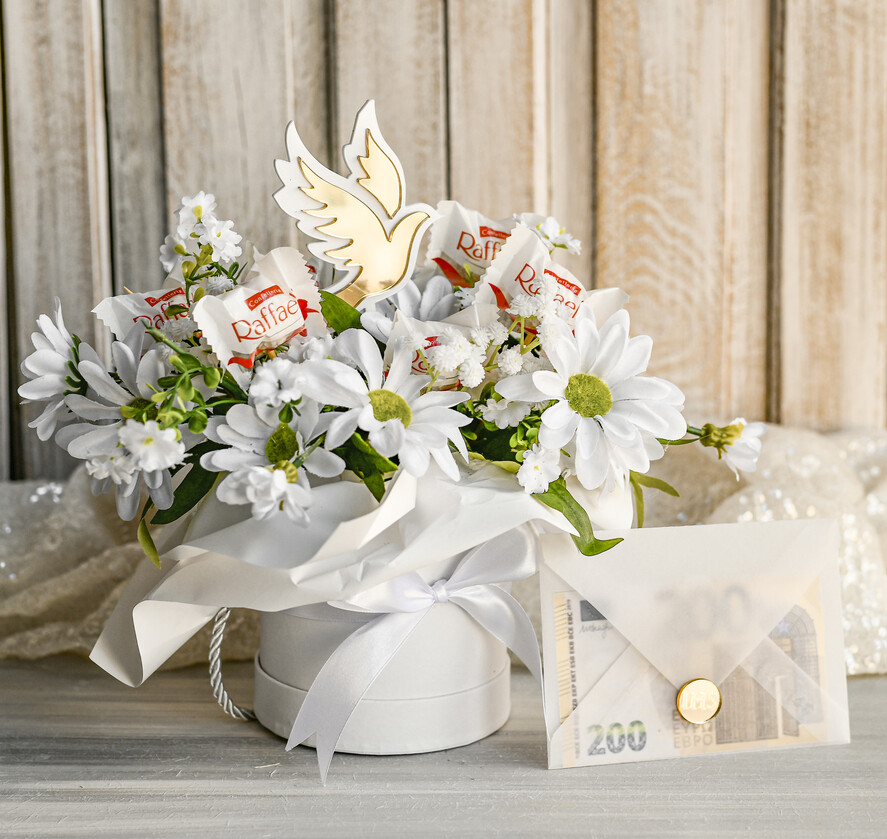 Pamiątki Prezenty na komunię  boxy prezentowe Zestaw Prezentowy od Chrzestnych na Pierwszą komunię, Flowerbox Komunijny opakowanie na pieniądze10