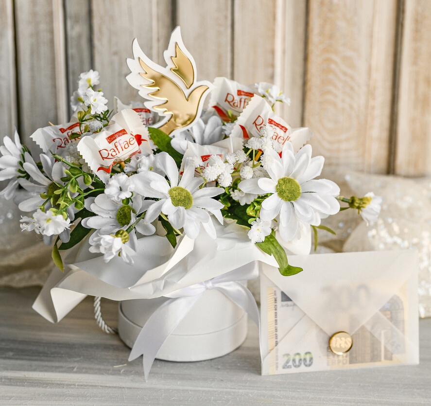 Pamiątki Prezenty na komunię  boxy prezentowe Zestaw Prezentowy od Chrzestnych na Pierwszą komunię, Flowerbox Komunijny opakowanie na pieniądze9