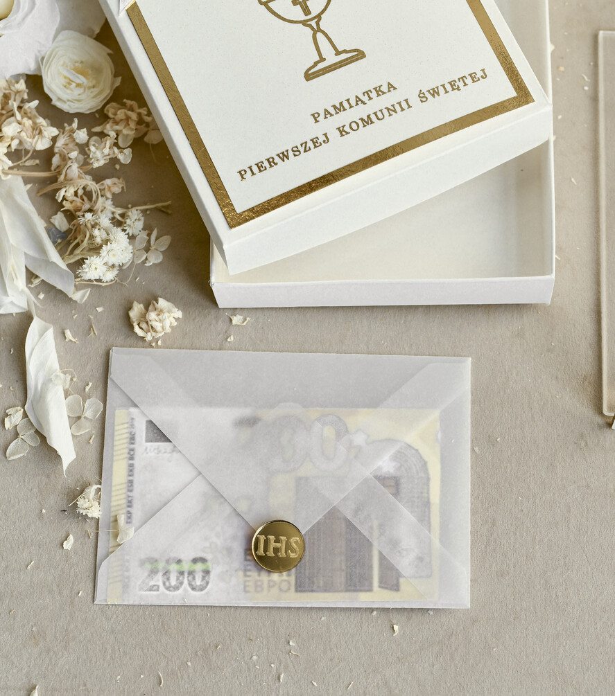 Pamiątki Prezenty na komunię  pamiątki na komunie  Statuetka pamiątka Pierwszej Komunii w pudełku, personalizowana Pamiątka Komunijna opakowanie na pieniądze2
