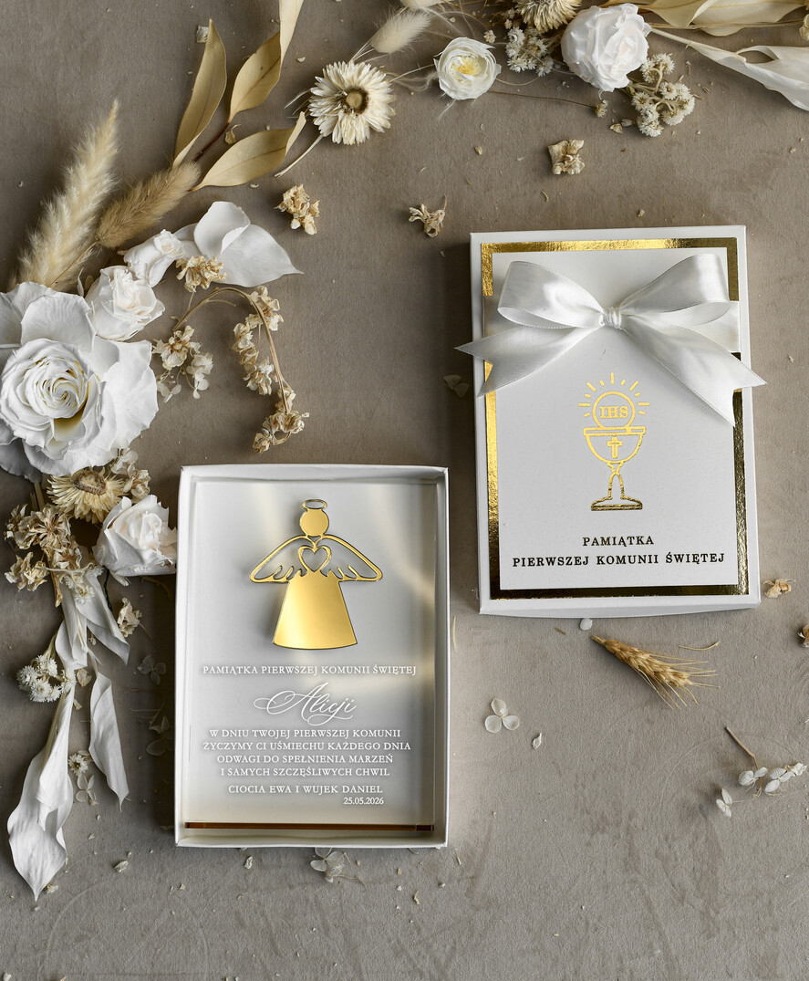 Pamiątki Prezenty na komunię  pamiątki na komunie  Statuetka pamiątka Pierwszej Komunii w pudełku, personalizowana Pamiątka Komunijna opakowanie na pieniądze0