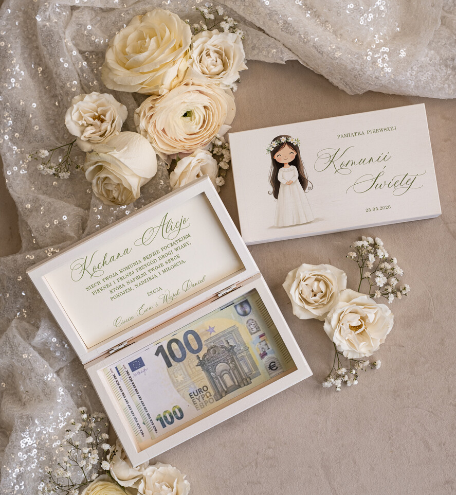 Pamiątki Prezenty na komunię  pamiątki na komunie  pamiątka Pierwszej Komunii pudełko na pieniądze na Komunię z życzeniami,  kasetka na pieniądze z dedykacją na Komunię3