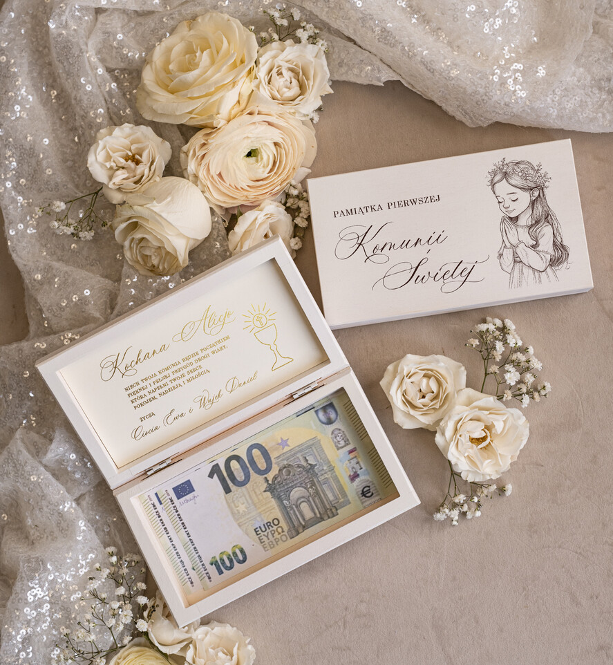Pamiątki Prezenty na komunię  pamiątki na komunie  pamiątka Pierwszej Komunii Świętej pudełko na pieniądze na Komunię z życzeniami, kasetka na pieniądze z dedykacją na Komunię Świętą4