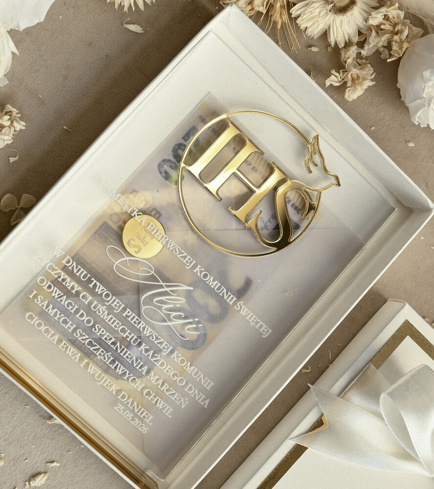 Pamiątki Prezenty na komunię  pamiątki na komunie  Statuetka pamiątka Pierwszej Komunii w pudełku, personalizowana Pamiątka Komunijna opakowanie na pieniądze1