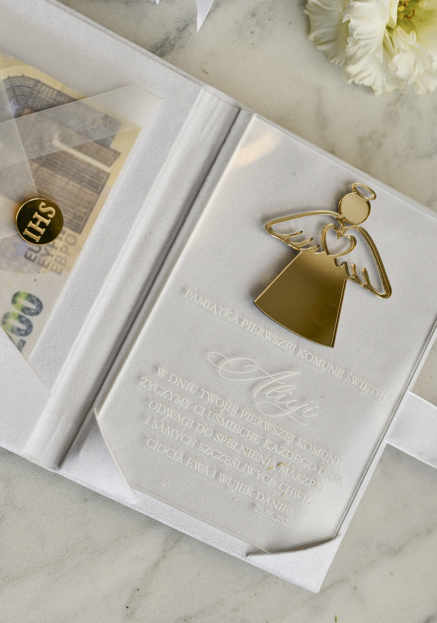 Pamiątki Prezenty na komunię  pamiątki na komunie  Statuetka pamiątka Pierwszej Komunii w pudełku, personalizowana Pamiątka Komunijna opakowanie na pieniądze4