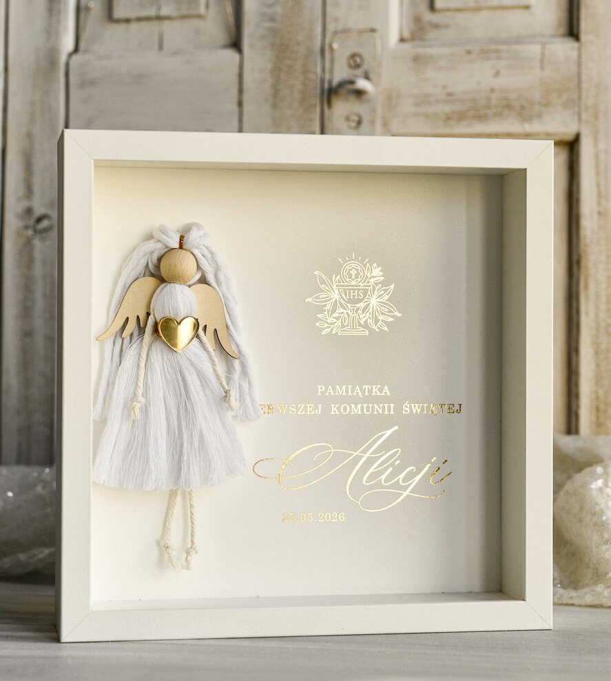 Pamiątki Prezenty na komunię  pamiątki na komunie  Pamiątka Pierwszej Komunii orbrazek z życzeniami Personalizowane pudełko na Prezent0