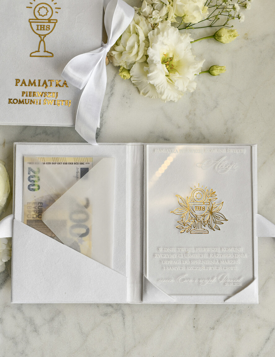 Pamiątki Prezenty na komunię  pamiątki na komunie  Statuetka pamiątka Pierwszej Komunii w pudełku, personalizowana Pamiątka Komunijna opakowanie na pieniądze2