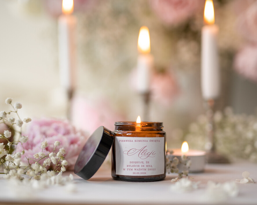 Podziękowania dla gości na komunii podziękowania dla gości upominki dla gości komunijnych, świeczka zapachowa prezenty dla gości na Komunii, prezenty komunijne dla gości, Oryginalne podziękowania dla gości komunijnych1