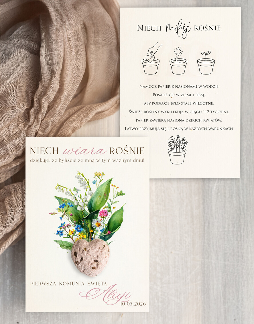 Podziękowania dla gości na komunii podziękowania dla gości podziękowania dla gości na komunii, prezenciki dla gości, podziękowanie upominek nasionka kwiatów1