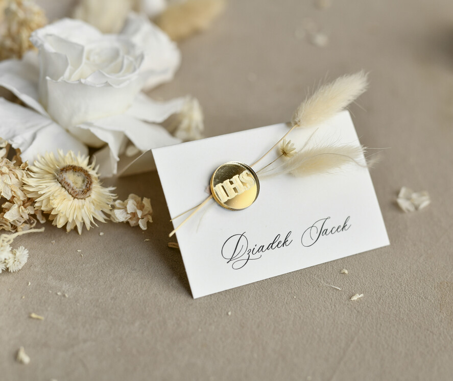 Winietki na komunię  winietki  złote winietki na komunię, winietka dekoracja stołu na komunii, komunijne winietki z naturalnym kłosem2