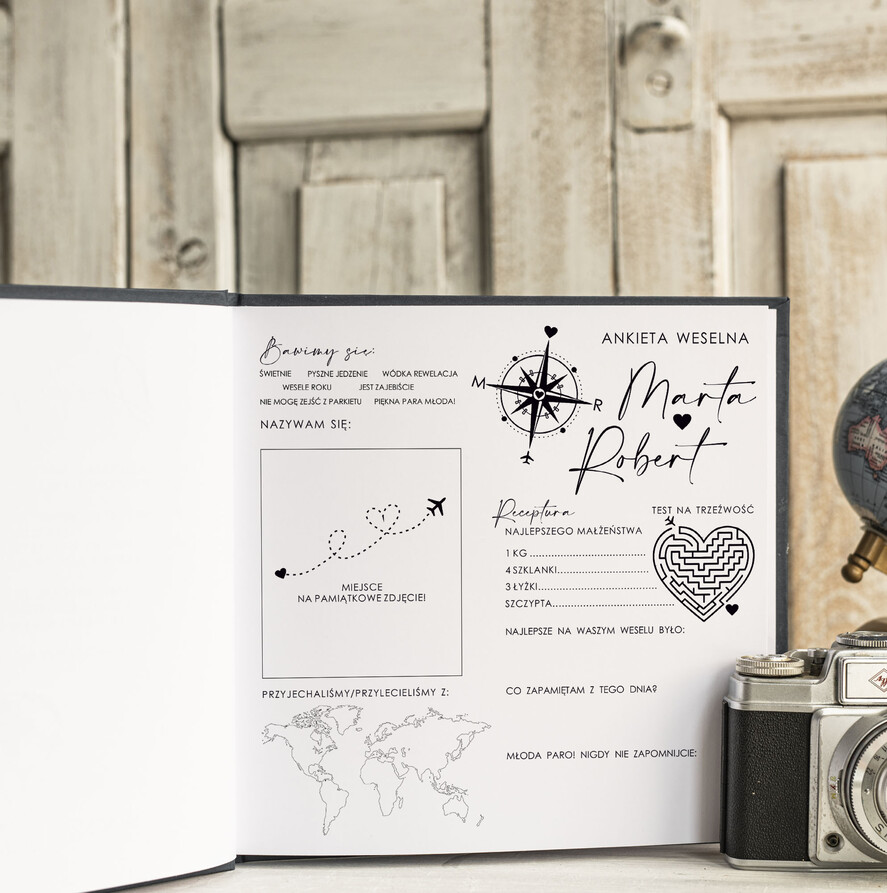 Księgi wpisów gości podróżnicze księga wpisów gości na wesele z motywem podróży - księga pamiątkowa na ślub dla podróżników4