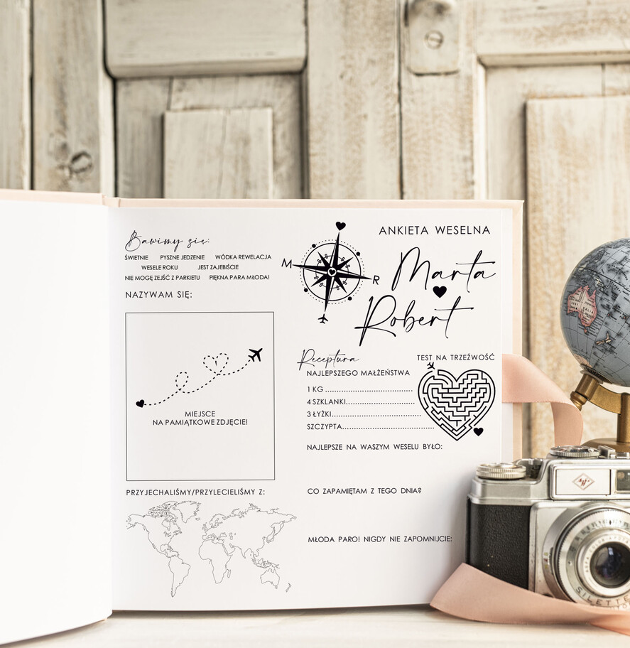 Księgi wpisów gości podróżnicze księga wpisów gości na wesele z motywem podróży - księga pamiątkowa na ślub dla podróżników5
