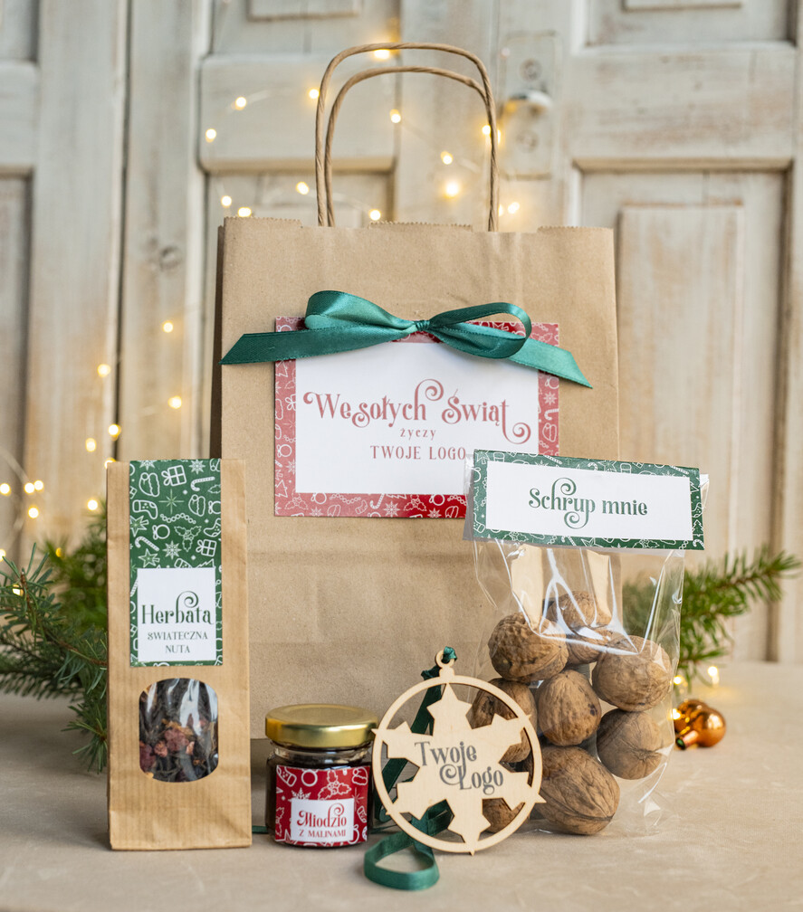 Prezenty oferta dla Firm mini zestawy  upominki świąteczne dla klientów z logo firmy Małe boxy prezentowe zestawy z kawą i herbatą miody 0