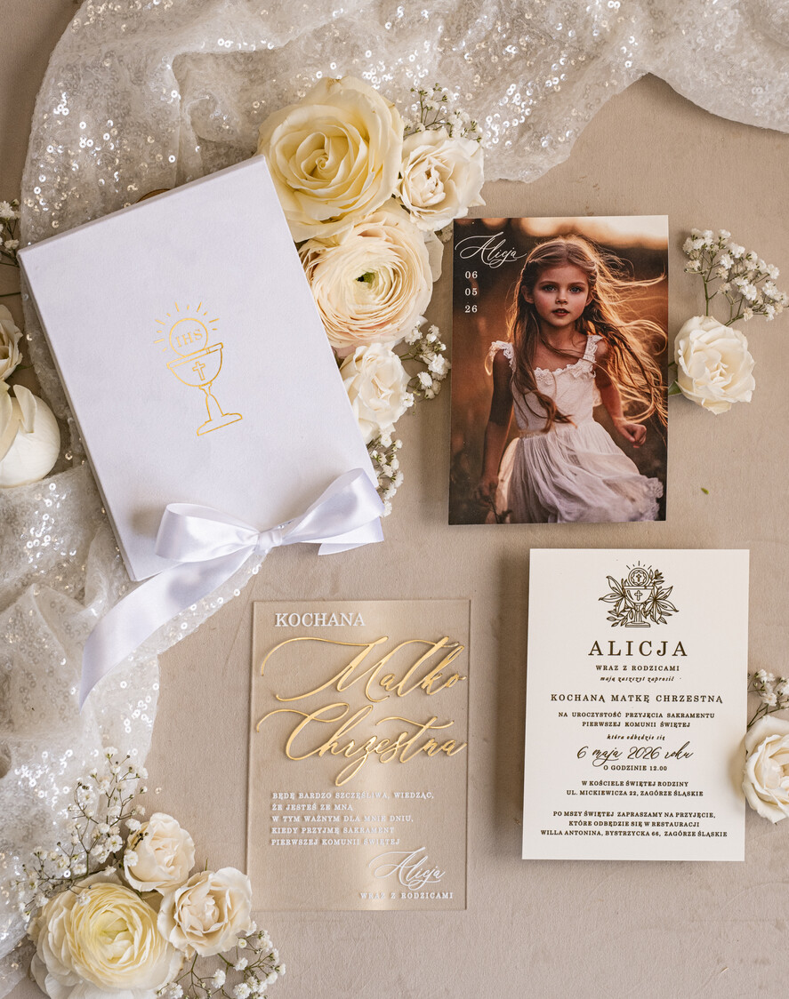 Zaproszenia na Komunię  Dla Chrzestnych i Dziadków Eleganckie zaproszenia na Pierwszą komunię dla Matki Chrzestnej, wyjątkowe zaproszenia na komunię dla Rodziców  chrzestnych, Zaproszenie Vip dla Baci i Dziadka8