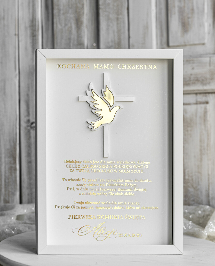 podziękowania dla najbliższych  Podziękowania w Ramie podziękowanie dla Matki Chrzestnej na Komunię, Komunijne podziękowania dla Matki i Ojca Chrzestnego w białej ramie 3