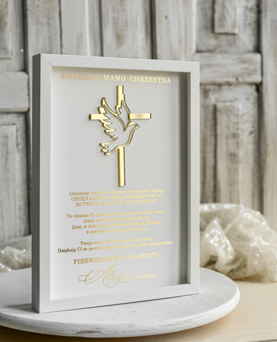 podziękowania dla najbliższych  Podziękowania w Ramie podziękowanie dla Matki Chrzestnej na Komunię, Komunijne podziękowania dla Matki i Ojca Chrzestnego w białej ramie 1