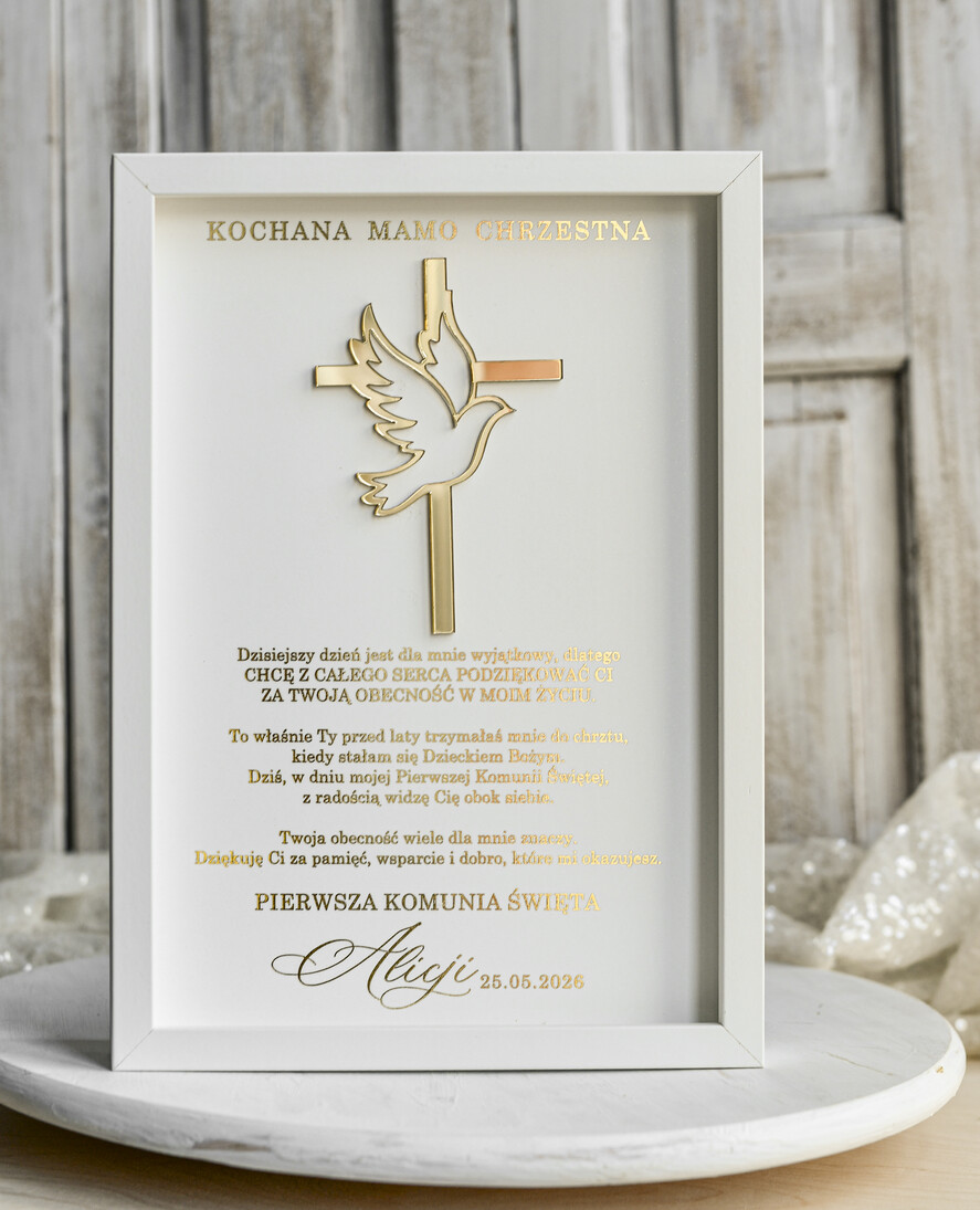 podziękowania dla najbliższych  Podziękowania w Ramie podziękowanie dla Matki Chrzestnej na Komunię, Komunijne podziękowania dla Matki i Ojca Chrzestnego w białej ramie 0