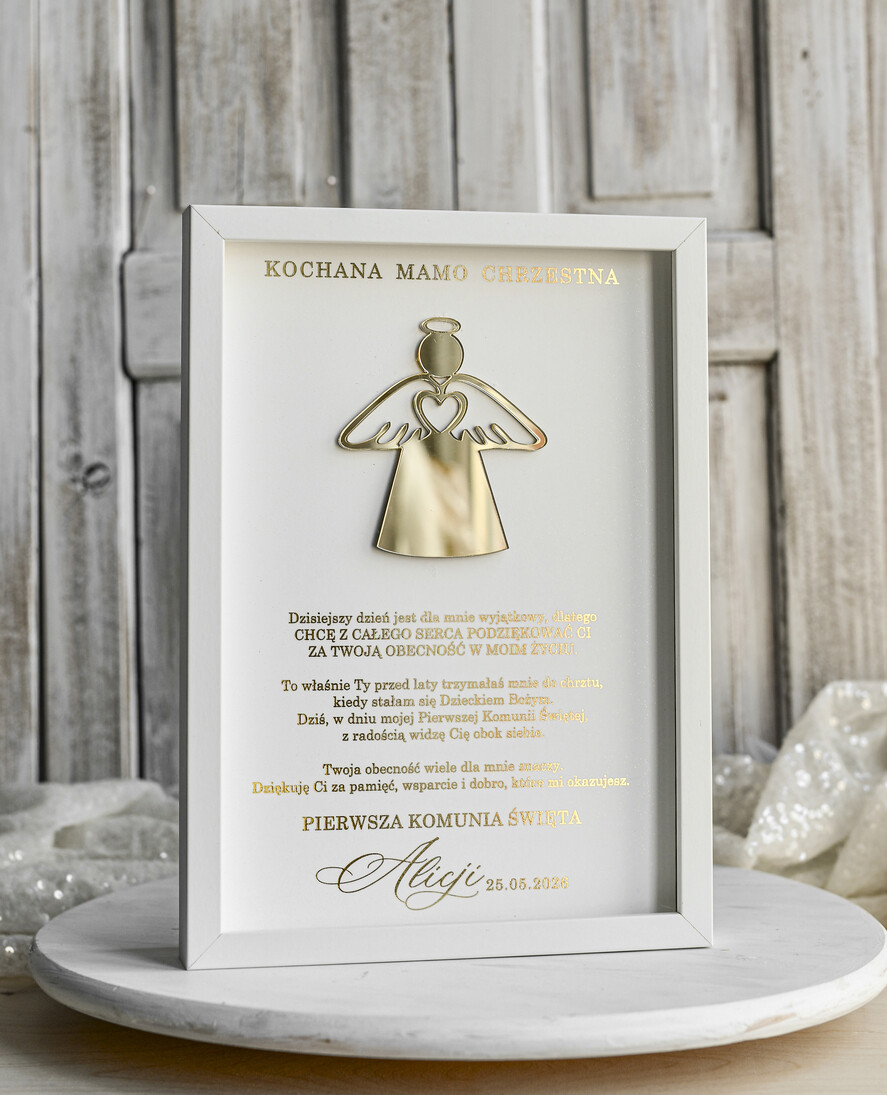 podziękowania dla najbliższych  Podziękowania w Ramie podziękowanie dla Matki Chrzestnej na Komunię, Komunijne podziękowania dla Matki i Ojca Chrzestnego w białej ramie 5