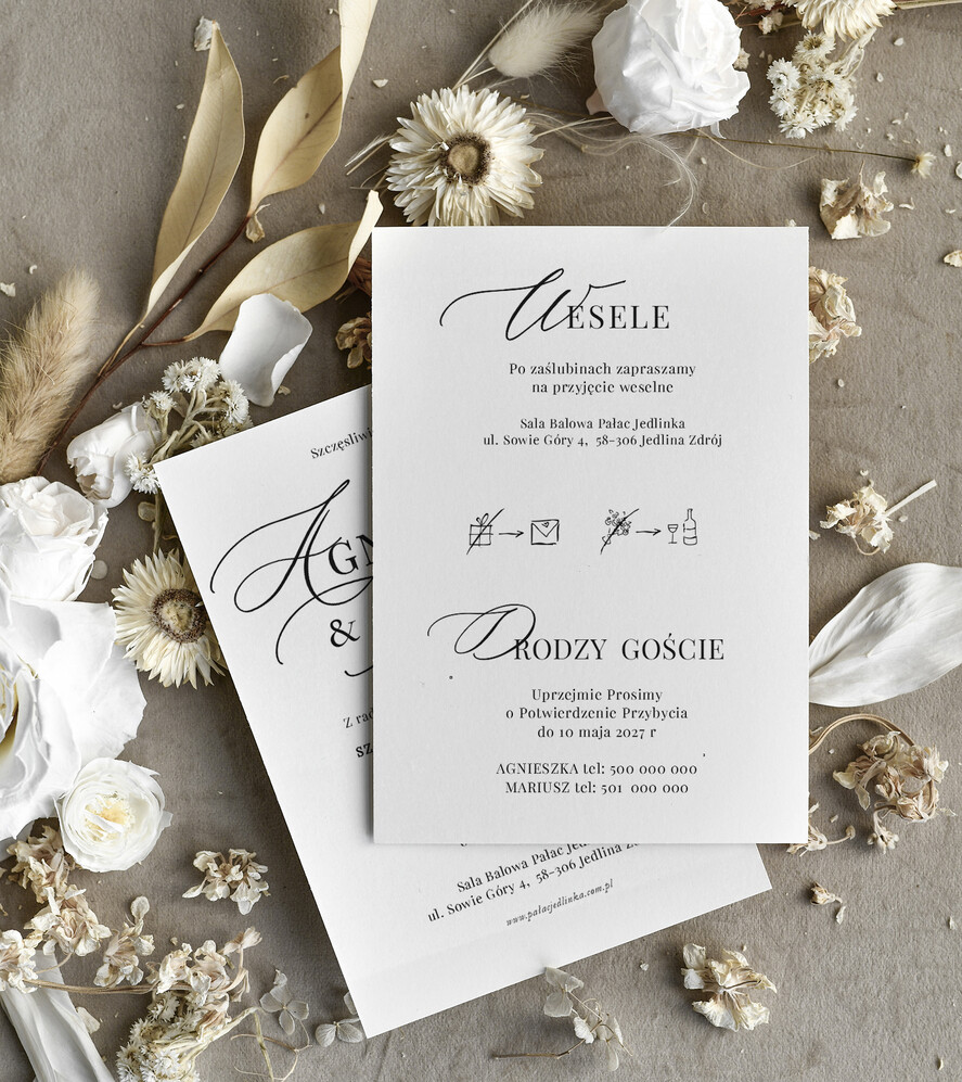 Zaproszenia ślubne tanie Nowoczesne Zaproszenia Ślubne Czarno Białe, Monochromatyczne Zaproszenia na Ślub 1
