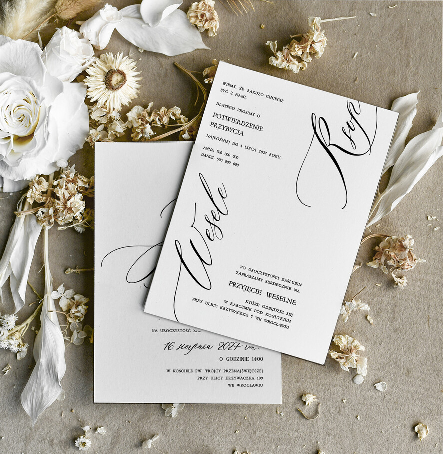 Zaproszenia ślubne tanie Tanie  Zaproszenie Ślubne jednokartkowe , Monochromatyczne Zaproszenia na Ślub, Eleganckie 1