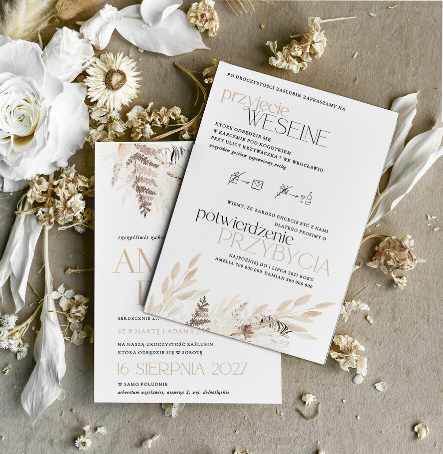 Zaproszenia ślubne tanie Boho Nowoczesne Zaproszenia Ślubne Czarno Białe, bezowe Zaproszenia na Ślub 1
