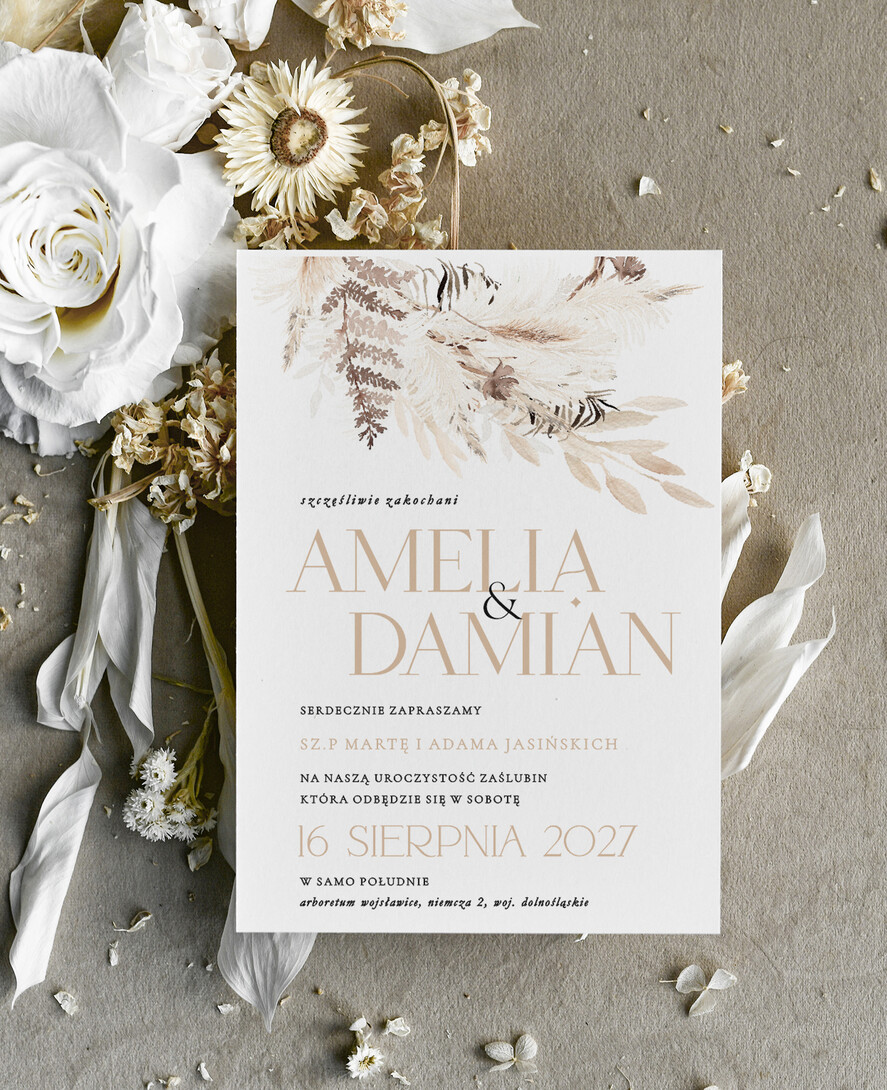 Zaproszenia ślubne tanie Boho Nowoczesne Zaproszenia Ślubne Czarno Białe, bezowe Zaproszenia na Ślub 0