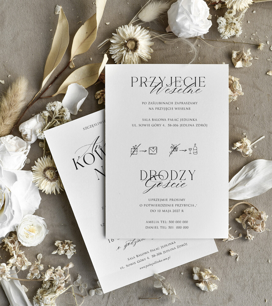 Zaproszenia ślubne tanie Minimalistyczne Zaproszenie Ślubne Czarno Białe, Monochromatyczne Zaproszenia na Ślub 1