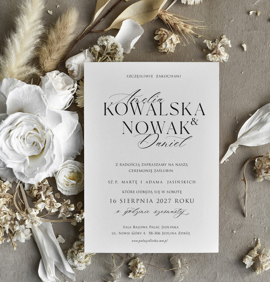 Zaproszenia ślubne tanie Minimalistyczne Zaproszenie Ślubne Czarno Białe, Monochromatyczne Zaproszenia na Ślub 0