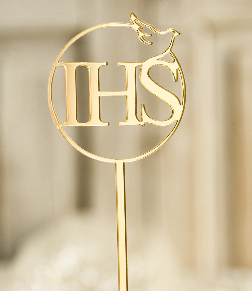 Dodatki dekoracje na komunię  Topper na tort Złoty topper na tort komunijny Idealna dekoracja na Pierwszą Komunię Świętą, dostępna w różnych stylach i materiałach Topper do dekoracji tortu komunijnego0