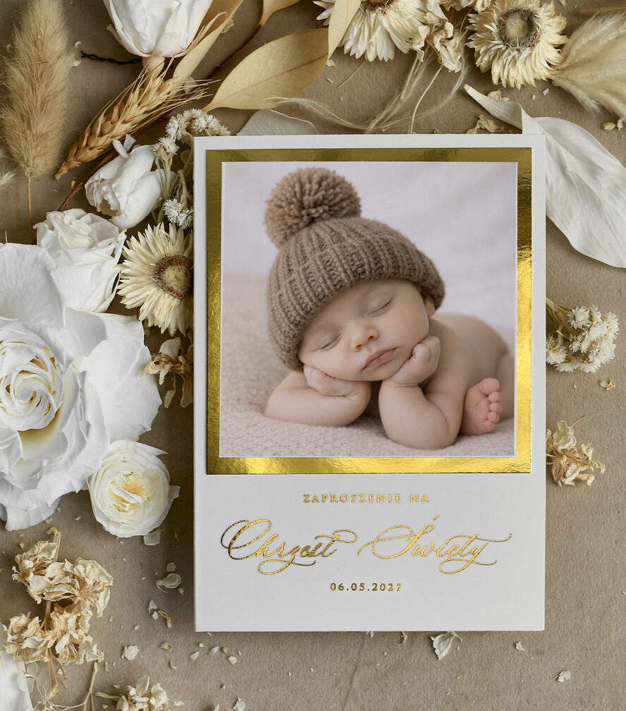 ZAPROSZENIA NA CHRZCINY dla chłopca zaproszenie na Chrzest Złote zaproszenie na chrzciny ze zdjęciem presonalizowane1