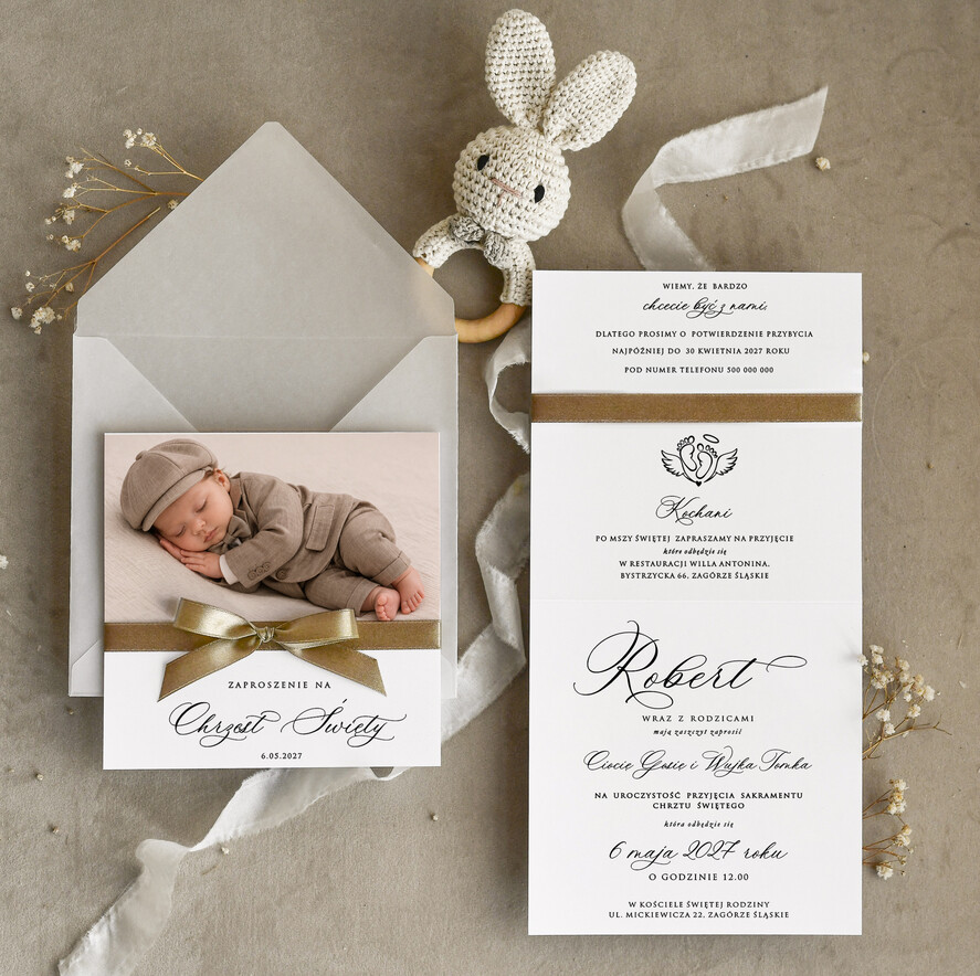 ZAPROSZENIA NA CHRZCINY dla chłopca zaproszenie na Chrzest Złote zaproszenie na chrzciny ze zdjęciem  presonalizowane1
