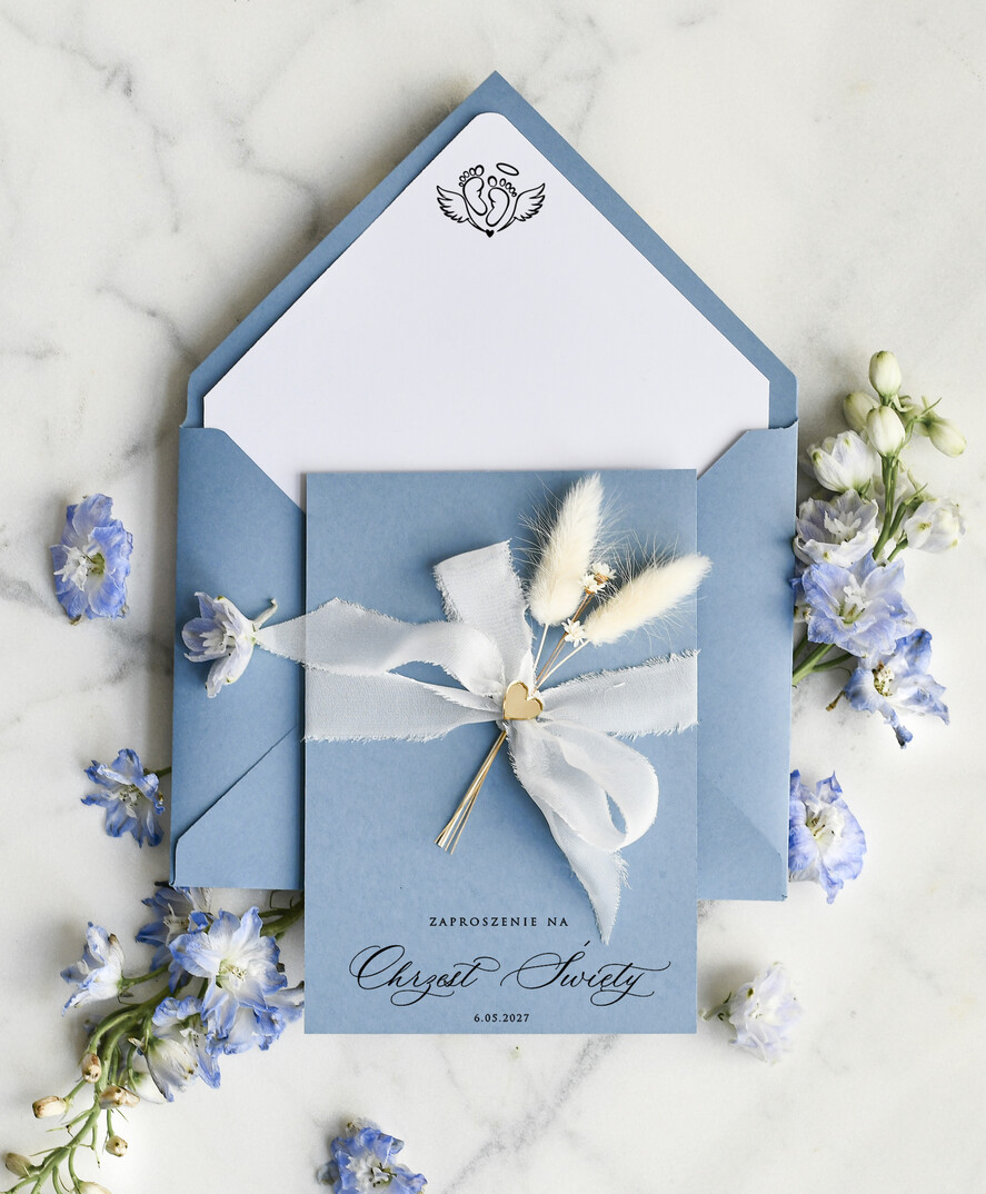 ZAPROSZENIA NA CHRZCINY dla chłopca zaproszenie na Chrzest Niebieskie Klasyczne zaproszenie na chrzciny ze zdjęciem  presonalizowane2