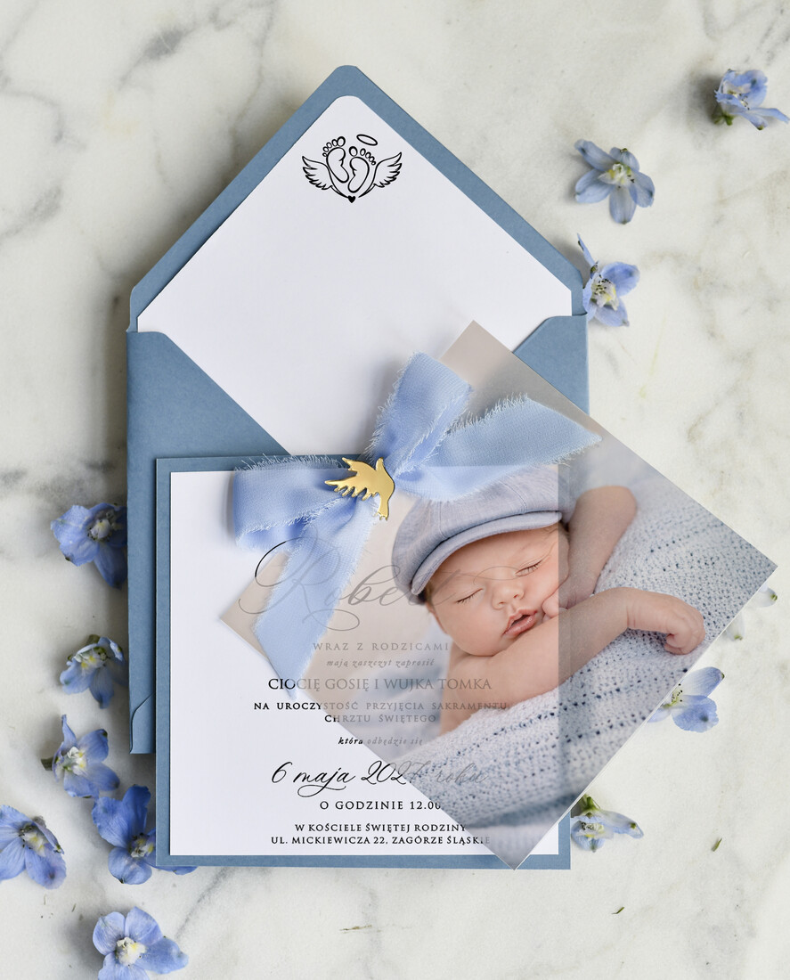 ZAPROSZENIA NA CHRZCINY dla chłopca boho deilkatne Zaproszenie na Chrzest z kalką, Eleganckie Zaproszenia na Chrzciny presonalizowane1