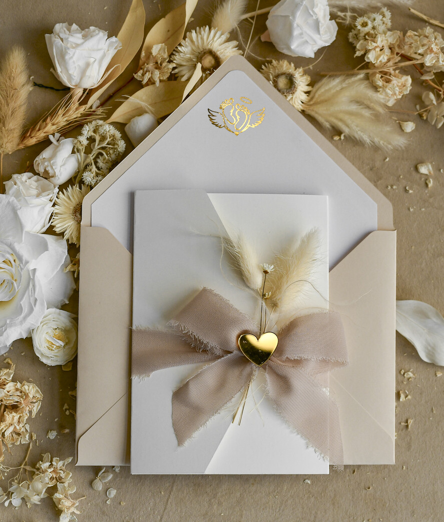 ZAPROSZENIA NA CHRZCINY dla chłopca Boho Złocone Zaproszenie na Chrzest w folderze, Eleganckie Zaproszenia na Chrzciny ze Zdjęciem 1