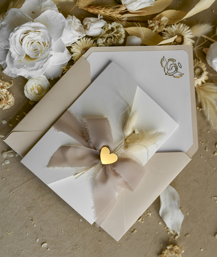 ZAPROSZENIA NA CHRZCINY dla chłopca Boho Złocone Zaproszenie na Chrzest w folderze, Eleganckie Zaproszenia na Chrzciny ze Zdjęciem 2