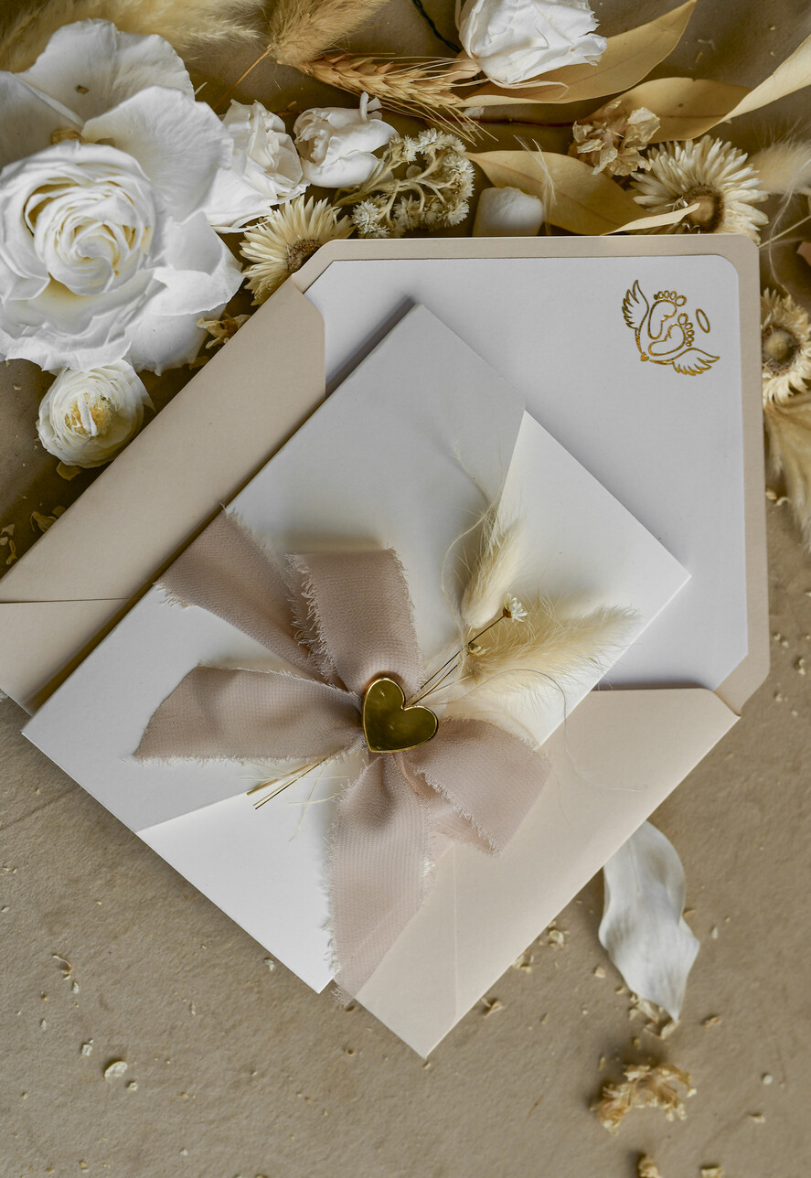 ZAPROSZENIA NA CHRZCINY dla chłopca Boho Złocone Zaproszenie na Chrzest w folderze, Eleganckie Zaproszenia na Chrzciny ze Zdjęciem 3