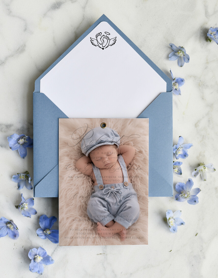 ZAPROSZENIA NA CHRZCINY dla chłopca klasyczne Zaproszenie na Chrzest z kalką, Eleganckie Zaproszenia na Chrzciny  presonalizowane0