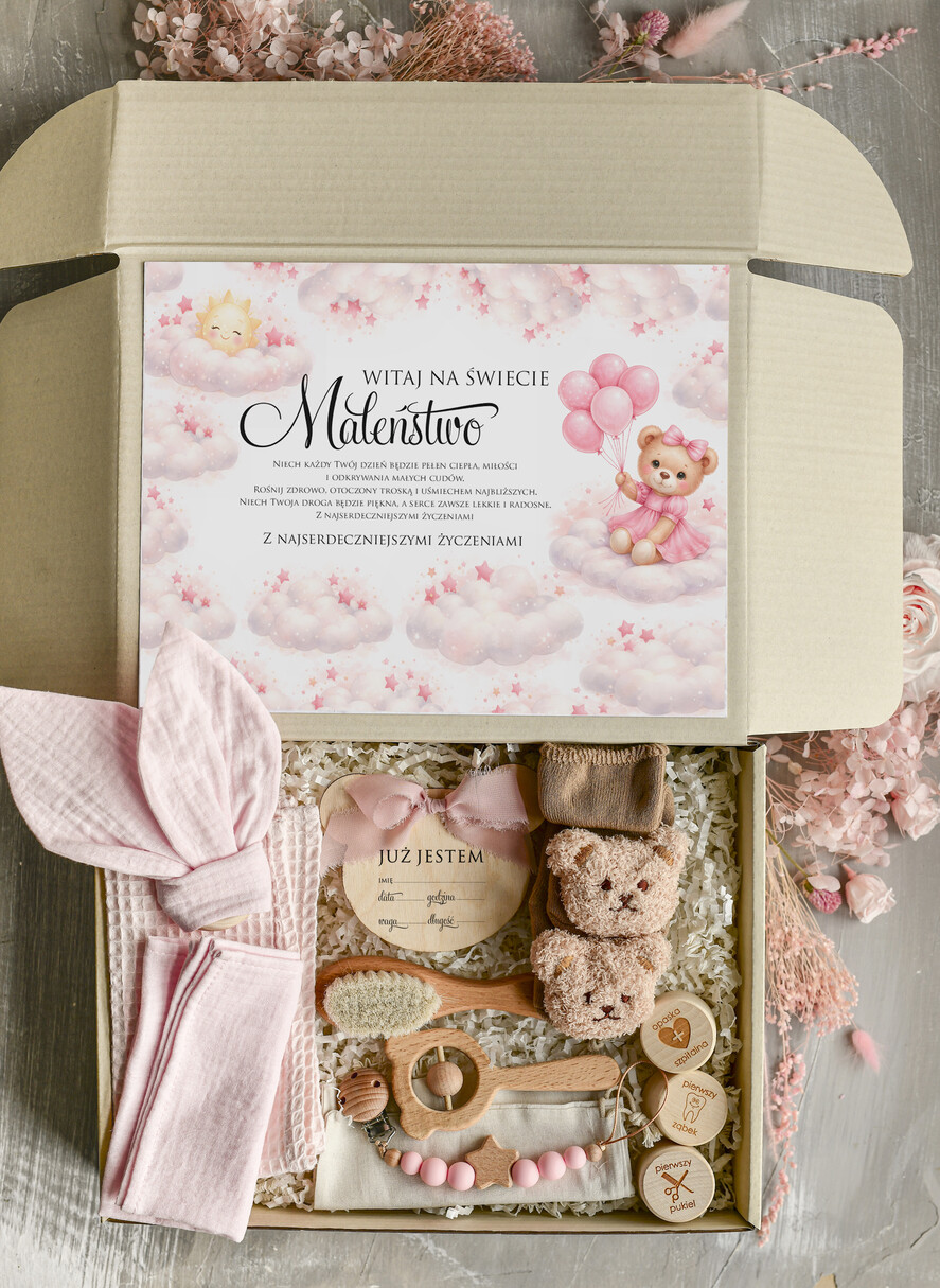 prezent dla Malucha - Wyprawka duze boxy preznetowe dla noworodka  Prezent dla Noworodka Witaj Świecie - Wyprawka Niemowlę Baby Shower gryzak pieluszka Skarpetki Misie0