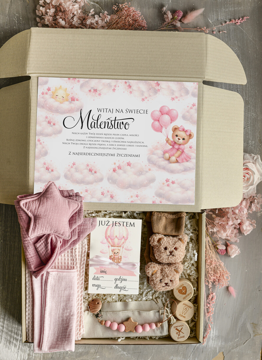 prezent dla Malucha - Wyprawka duze boxy preznetowe dla noworodka  Prezent dla Noworodka Witaj Świecie - Wyprawka Niemowlę Baby Shower gryzak pieluszka Skarpetki Misie0