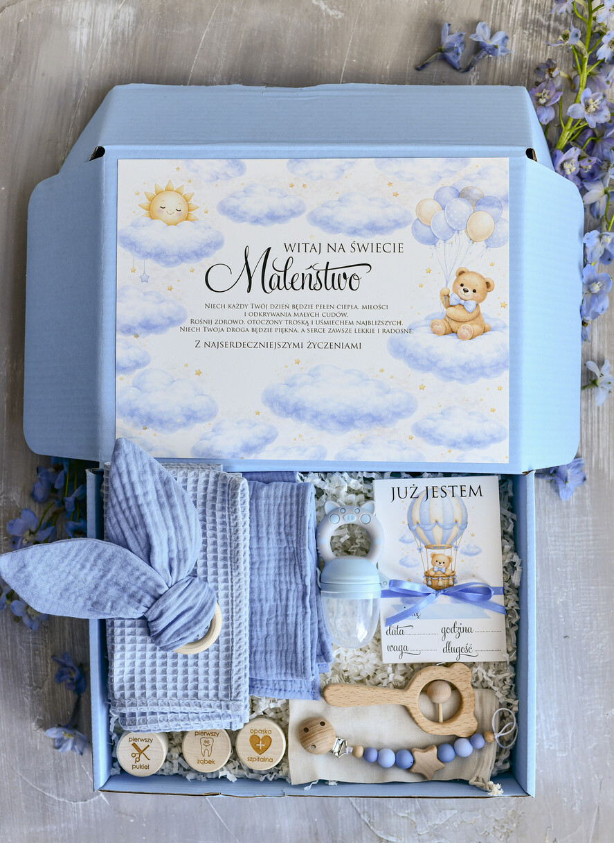 prezent dla Malucha - Wyprawka duze boxy preznetowe dla noworodka  Zestaw prezentowy dla Noworodka - Wyprawka Niemowlę Baby Shower boho gryzak pieluszka Kroki Milowe0